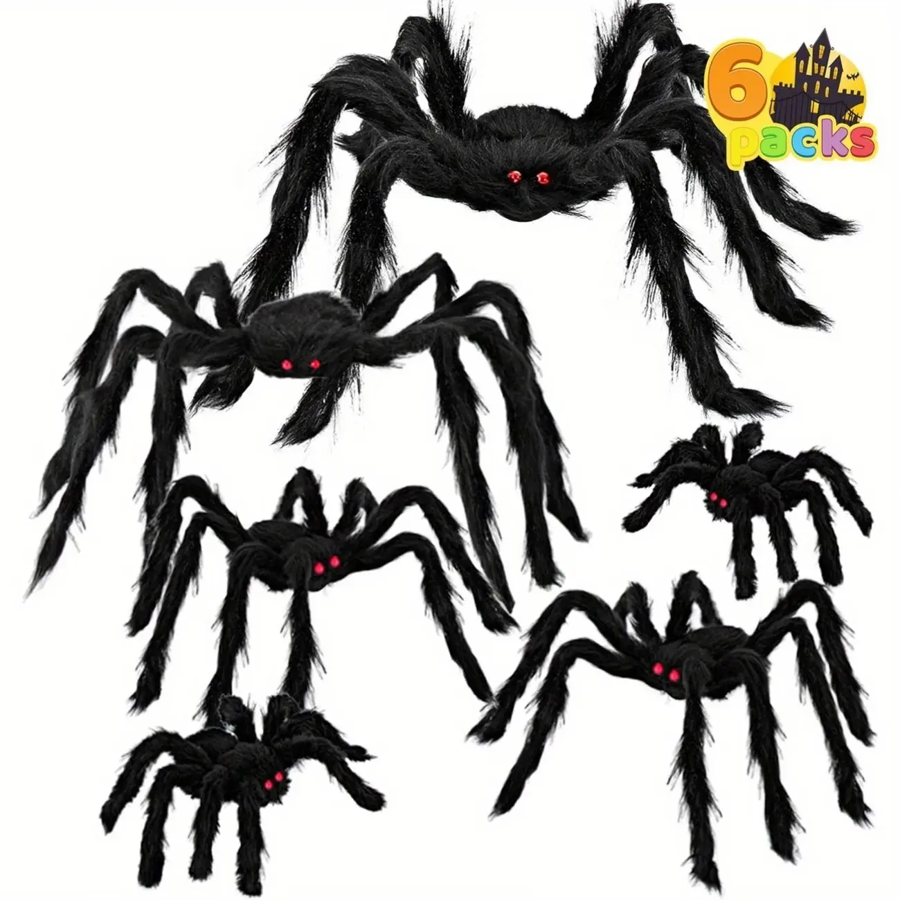 6pcs Halloween Outdoor Decoration Giant Spider Set, Various Sizes Large Fuzzy Spooky Spiders, Lawn and Garden Decorations, Patio Yard Decoration
