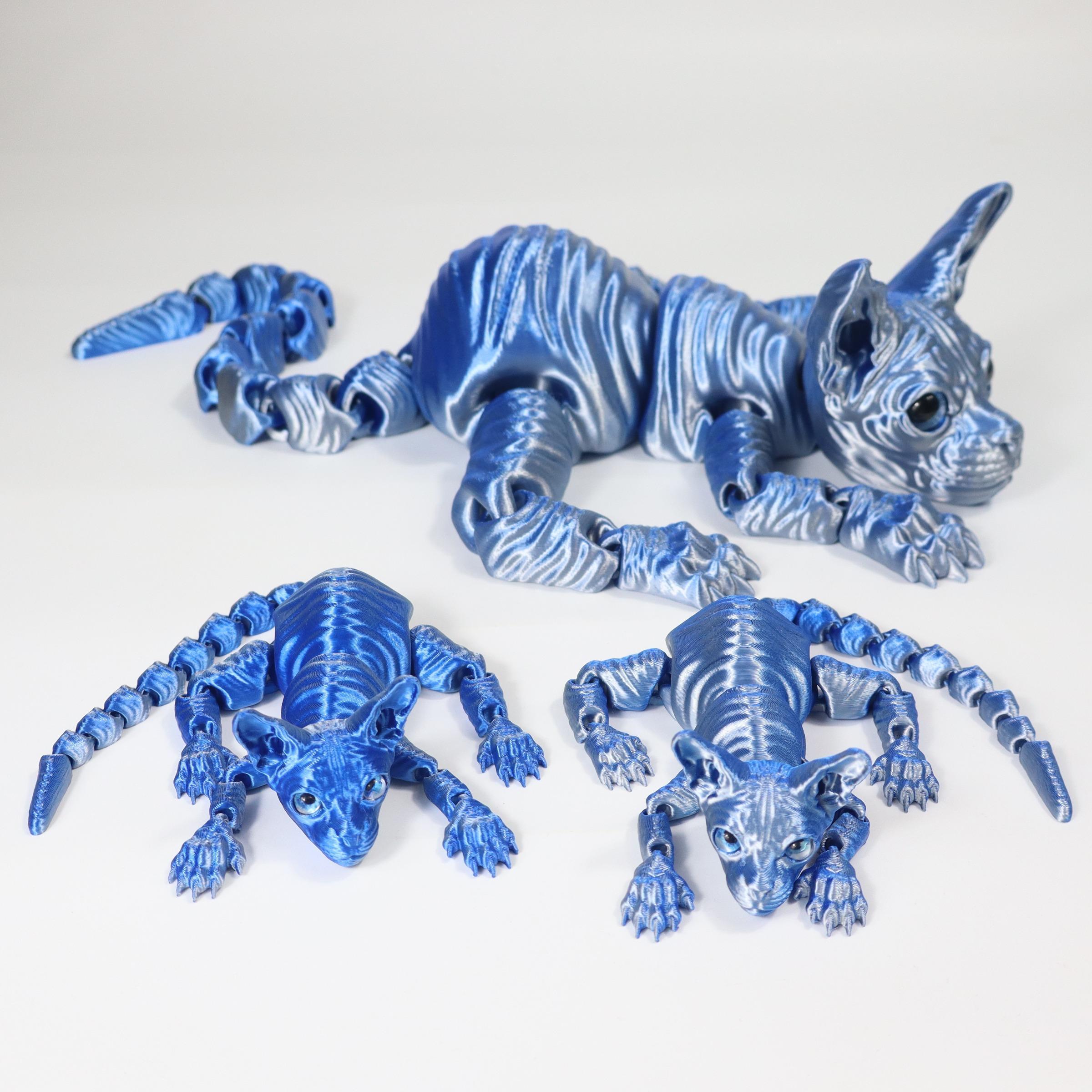 3pcs 3D Printed Cute Large Hairless Cat Decorative Figurine, Realistic Eyes, Colorful Kitten Gift Set, Perfect Holiday Party Decoration, Home Decor Ornaments