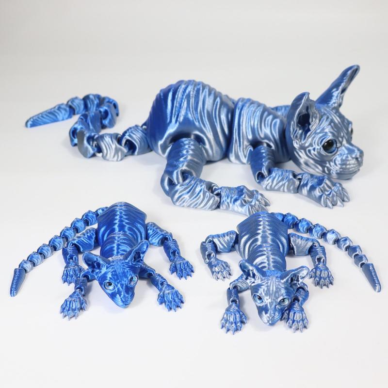 3pcs 3D Printed Cute Large Hairless Cat Decorative Figurine, Realistic Eyes, Colorful Kitten Gift Set, Perfect Holiday Party Decoration