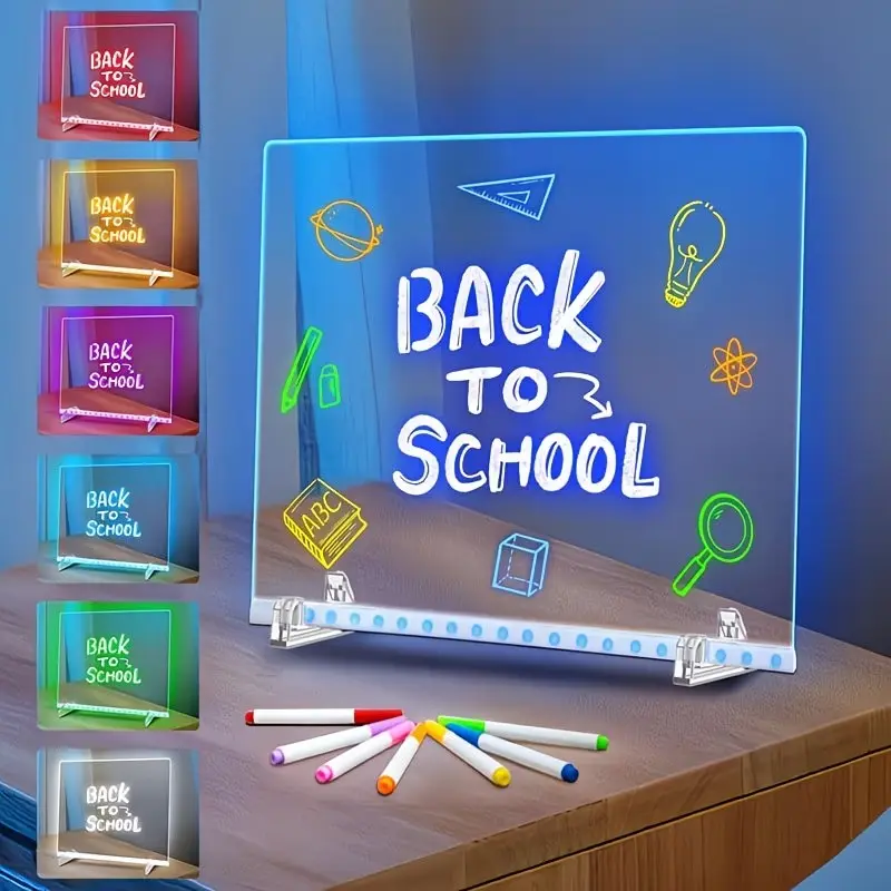 RGB Electronic Whiteboard with 7-Color Marker System & USB- Operation - Suitable for Office, 7-Level Brightness, Desktop Board with Marker Holders, USB- Display for Drawing Board, Night Light, LED Lighting, Gifts