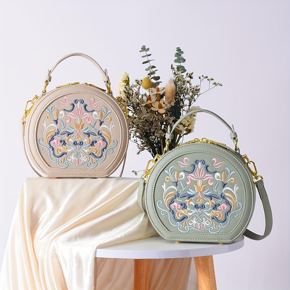 [Elegant Floral Crossbody Bag] Chic Multicolor Floral Embroidered Crossbody Bag - Elegant Faux Leather Shoulder Purse with Golden-Tone Hardware, Zip Closure, and Polyester Lining - Handwash/Dry Clean