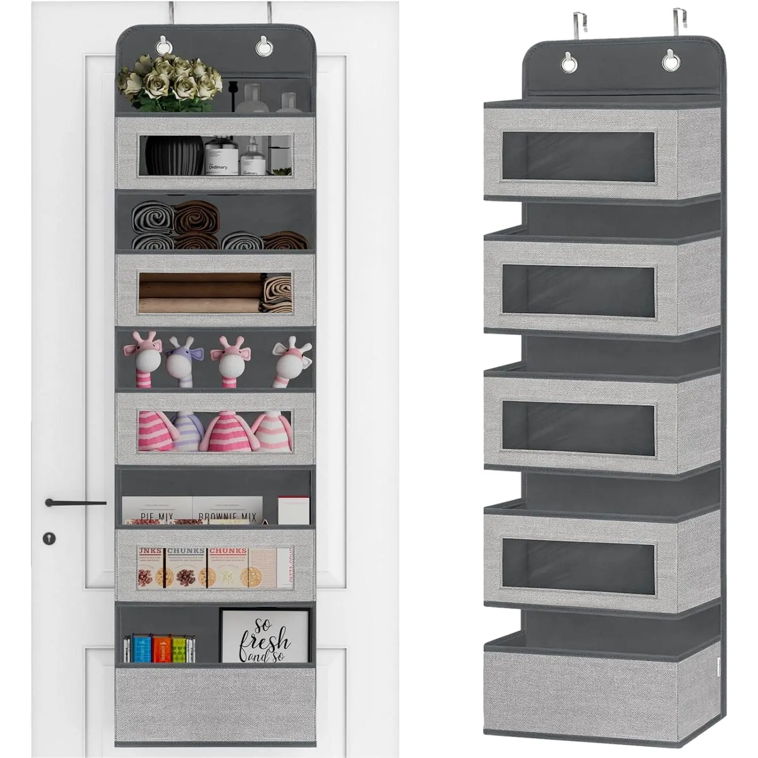 Over The Door Organizer with 5 Large Pockets,Wall Clear Windows and 2 Widened for Pantry,Nursery,Diapers,,,Closet,Dorm