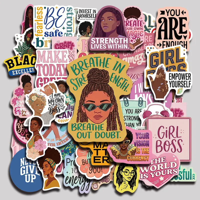 50PCS Black Inspiration Aesthetic Vinyl Stickers Pack for Laptop Water Bottle Phone Case Skateboard Journal Scrapbook DIY Decoration