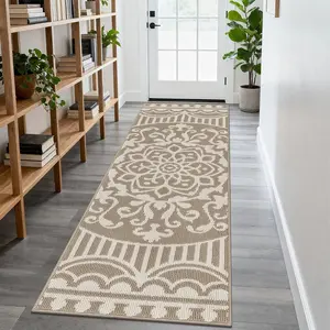2 x 6 ft Hallway Runner Rug, Washable Non Slip Kitchen Rug with Rubber Backing, Low Pile Carpet Runners for Entryway Bedroom Laundry Room Living Room  Floor Mat(Beige)