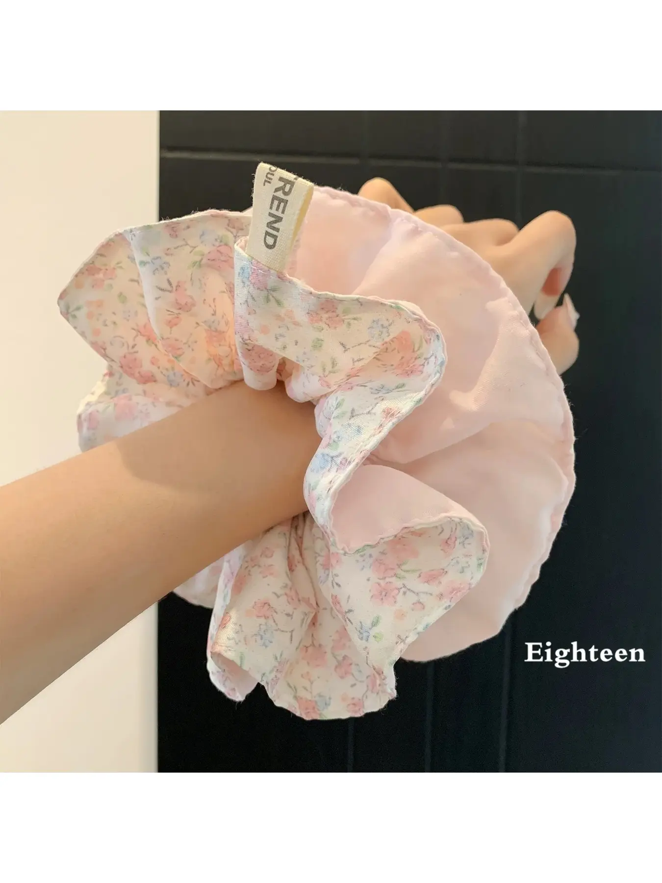 Pink floral double-layer scrunchie for women, versatile large hair accessory for bun hairstyles, new large hair tie