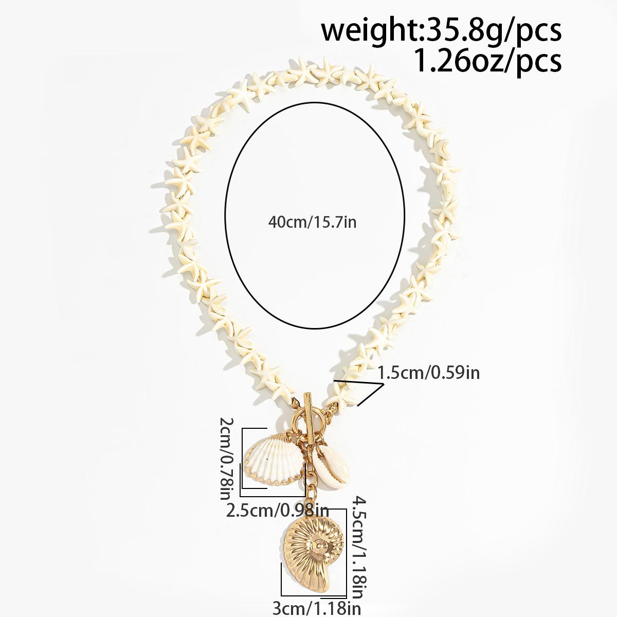 Boho Ocean Aesthetic Shell Starfish Necklace Set Dainty Beach Vacation Collarbone Chain Trendy Summer Coastal Layered Jewelry Casual Stackable Fashion Accessories for Women Holiday Travel Party Daily Seaside Outfit Wear