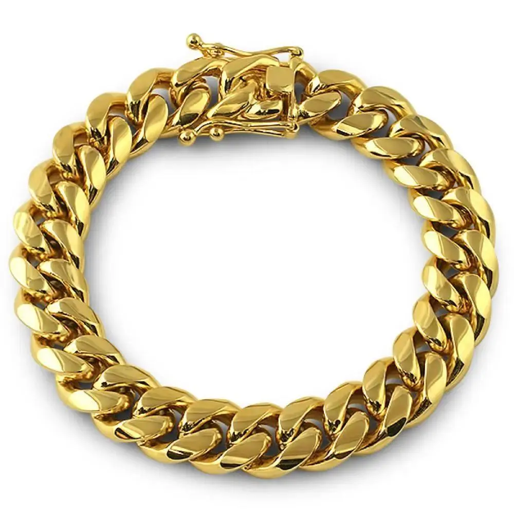 14K/18K Vacuum-gold Plated Hip Hop Jewelry Stainless Steel Miami Cuban Link Chain Bracelet Fashion Accessory Men Women unisex Monaco italy Mexico & Micro Promise chains for Husband Boyfriend Valentines Birthday Gift