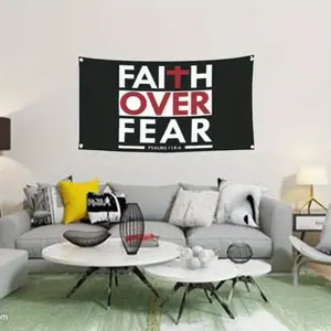[Faith Over Fear Bible Verse Flag] Faith Over Fear Christian Flag - 3x5 Feet, Bible Scripture Verse Hanging Flag for College Dorm Room, Indoor/Outdoor Use