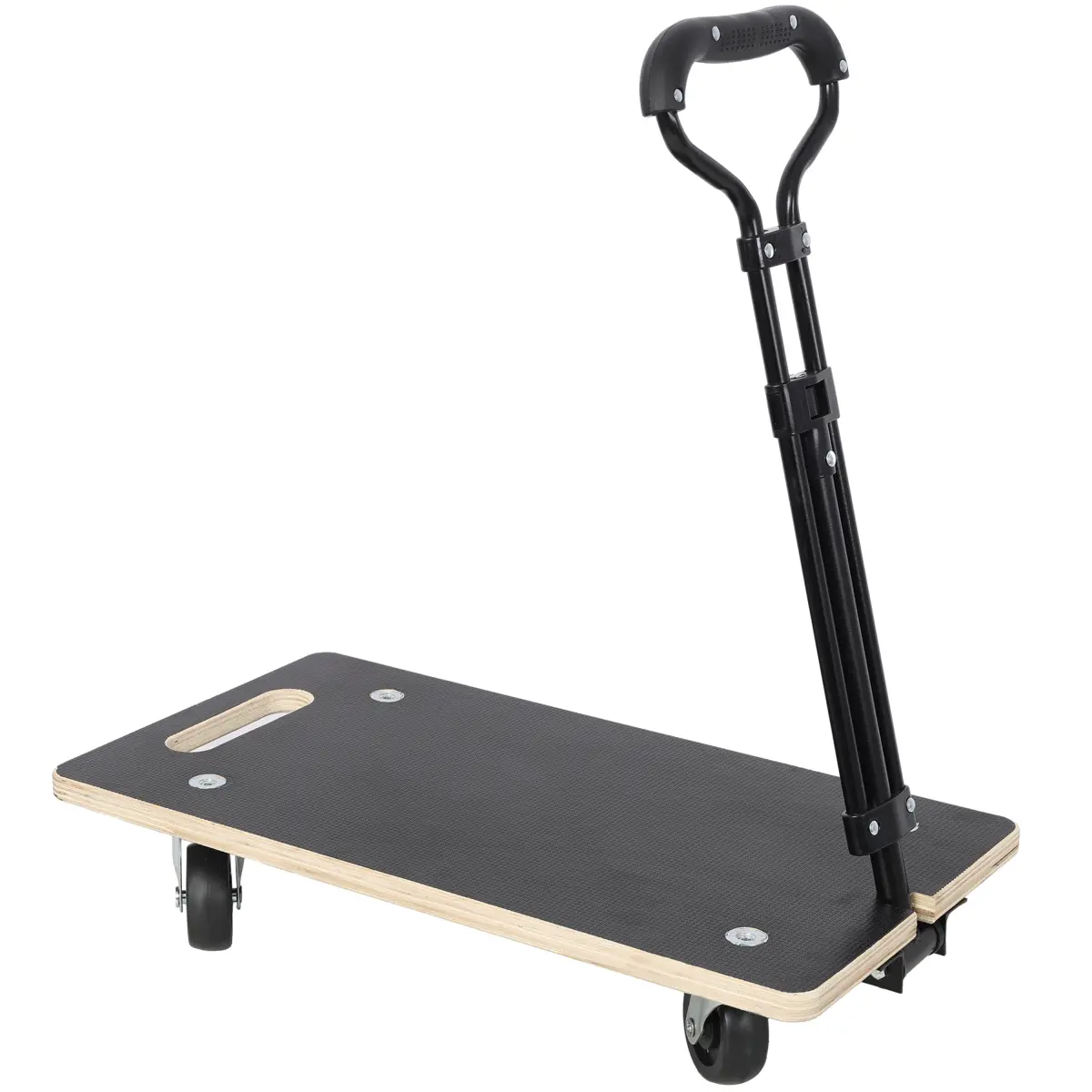 Rectangular Black Plywood Furniture Mover Dolly (22.8l x 11.8w x 4h inches), 440 LBS Load Capacity, Adjustable Handle (20.5-30 in), Anti-Slip Leather Platform, 4 PP Swivel Casters, Ergonomic Heavy Hauler for Home/Shop Hard Floors, Furniture Movers