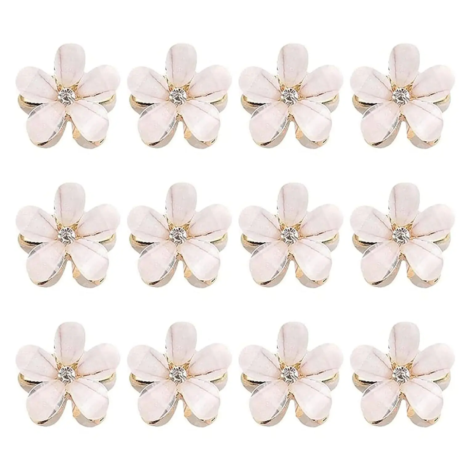 Mini White Rhinestone Flower Hair Clips for Women Girls  (White) | Decorative Wedding Bridal Hair Barrettes and Pins Decorative Cute Hair Party Accessories