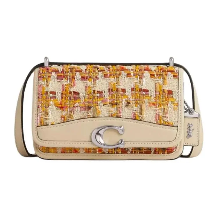 COACH Bandit 18 Tweed Crossbody Bag for Women, Adjustable Strap with Logo Snap Closure, Silver and Neutral Multicolor