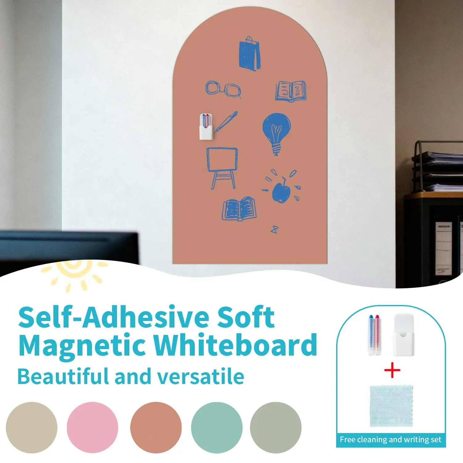 Multi-color Available Soft Magnetic Arch-shaped Whiteboard Sticker, Morandi Gradient Erasable Message Board Sticker, Self-adhesive Writeable Decor Wall Panel for Dormitory, Classroom and Home Use