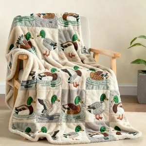 Quilted Flannel Blanket with Mallard Print, Soft, Lightweight & Warm Versatile Throw for Sofa, Bed, Office or Camping, All-Season Gift, Soft Blankets, Warm Bedroom Blanket, Cozy Throw Blanket
