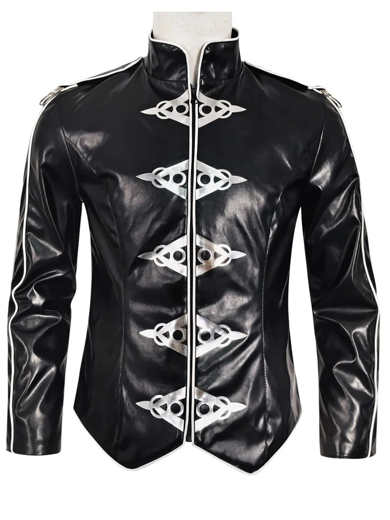 Men's Punk Heavy Metal Slim Fit Vibe Synthetic Leather Jacket with Zipper, Cosplay Costume for Performances, Perfect for Parties and Events