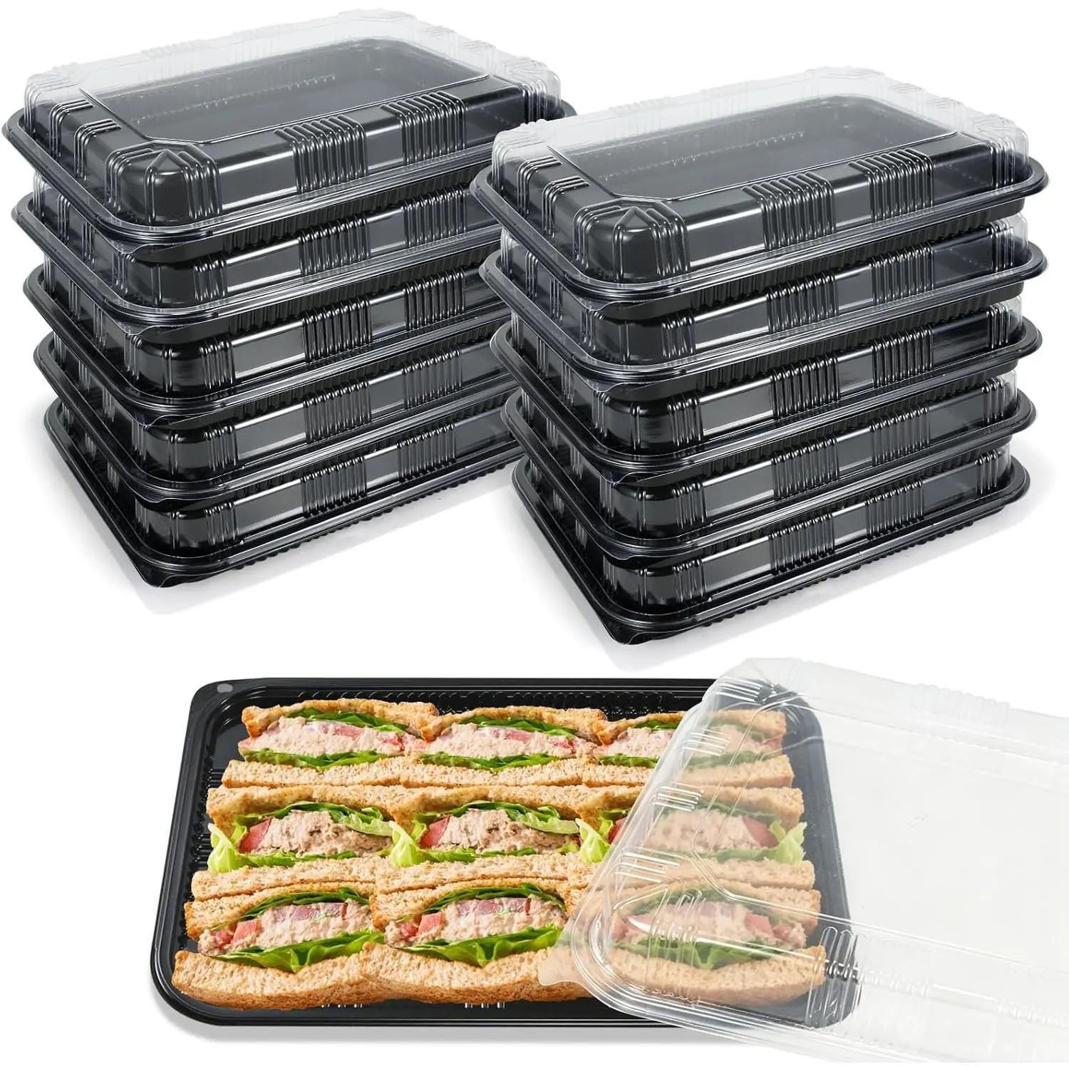 10 Pack 13" Reusable Plastic Catering Trays with Lids, Charcuterie Board Serving Trays for Cookie, Dessert & Sandwiches, Ideal for Catering Buffet