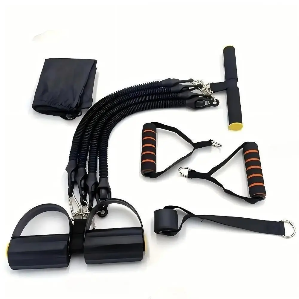 Premium Adjustable Resistance Band Set with Foot Pedal and Handles, Multifunctional Full Body Strength Trainer, Portable Yoga Stretching Rope for Arms Abs Home Workouts, Ideal Fitness Exercise Gift, Black/100Lb