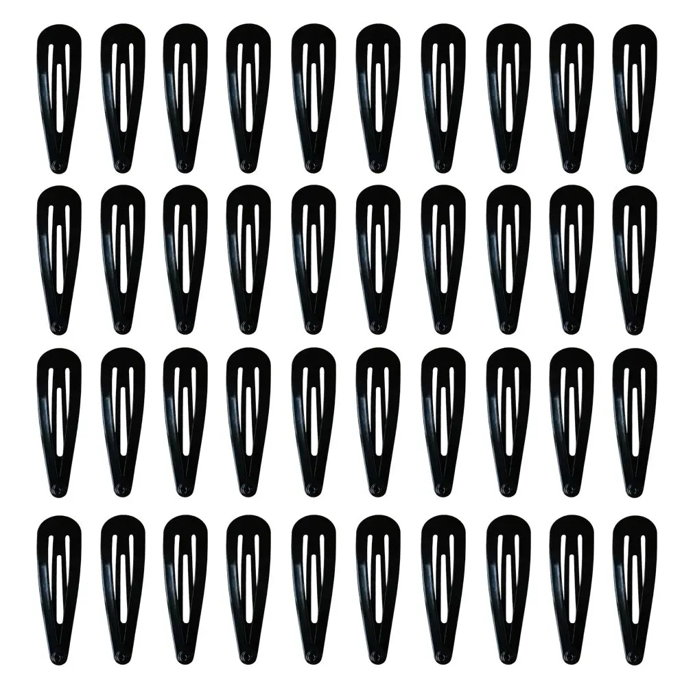 40 Pack Black 2 Inch Barrettes Women Metal Snap Hair Clips Accessories