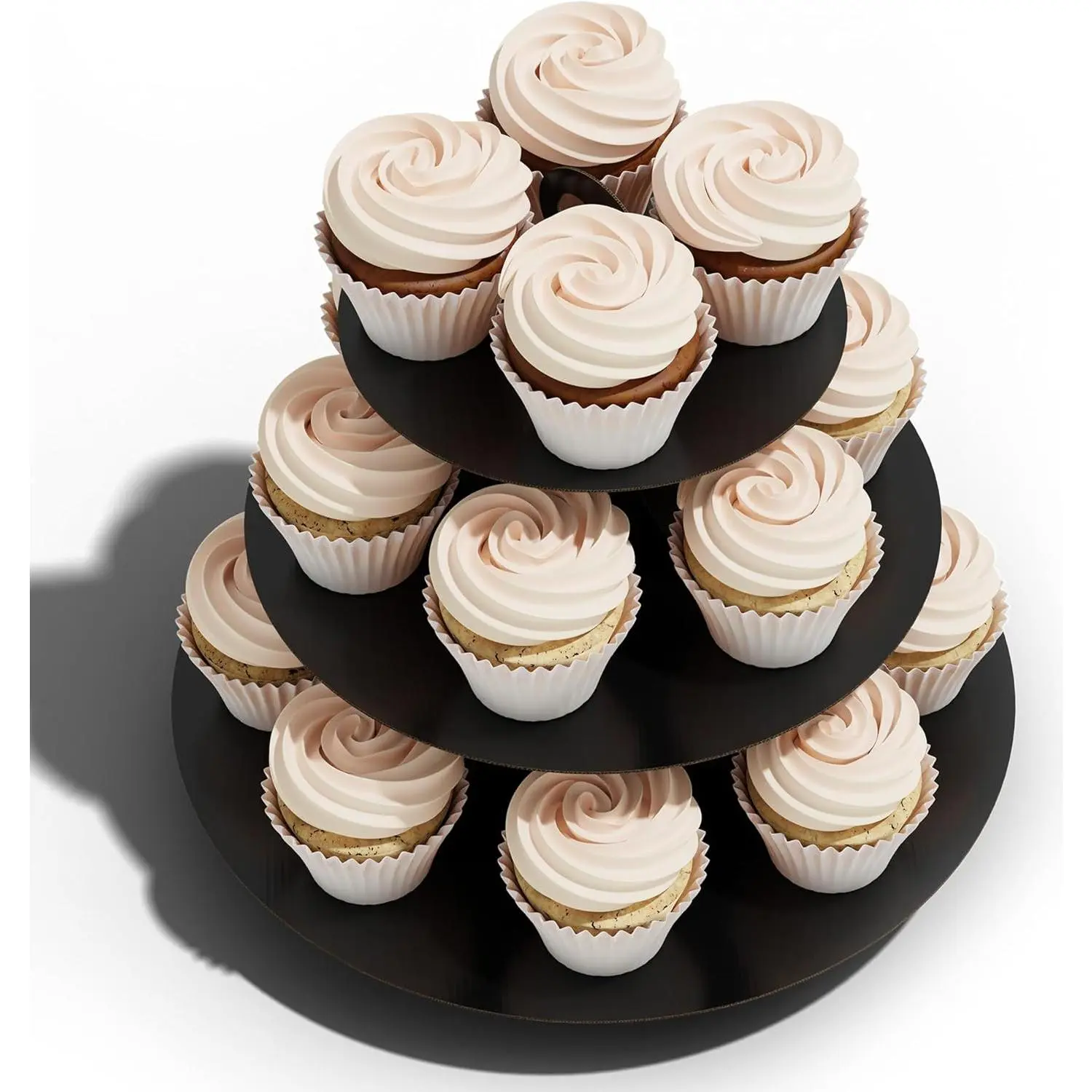 3-Tier Black Cupcake Stand Tower, Holds 12-20 Cupcakes, Sturdy Cardboard, Easy Assembly,  for Parties & Occasions