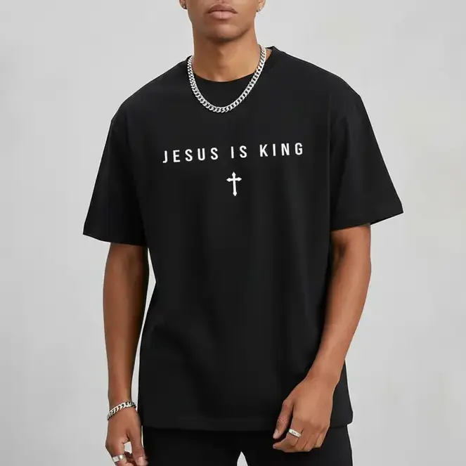 Men's Jesus Is King Cross Graphic T-Shirt -  Soft & Breathable Fabric, Durable Print, Everyday Comfort, Machine Washable, minimalist religious daily wear