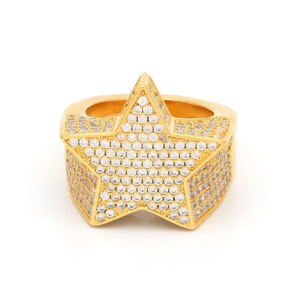 IH Iced Out Star Statement Ring 18K Gold Plated Natural Sri Lanka Zircon Hip Hop Miami Italian Mexican Micro Luxury for Men Women