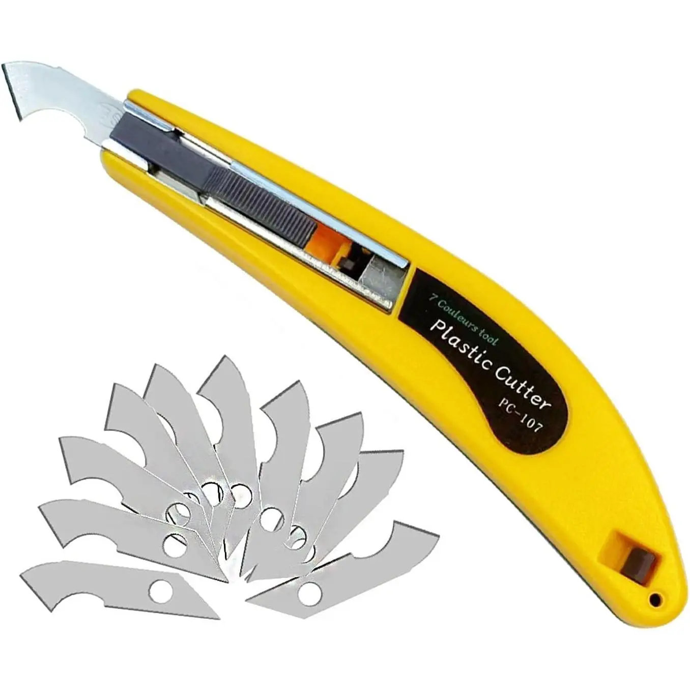 Professional Acrylic Plexiglass Sheet Cutter Scoring Knife Tool,With a Curved Handle,It Is More Convenient To Use.One handle,11 blades.(Yellow)