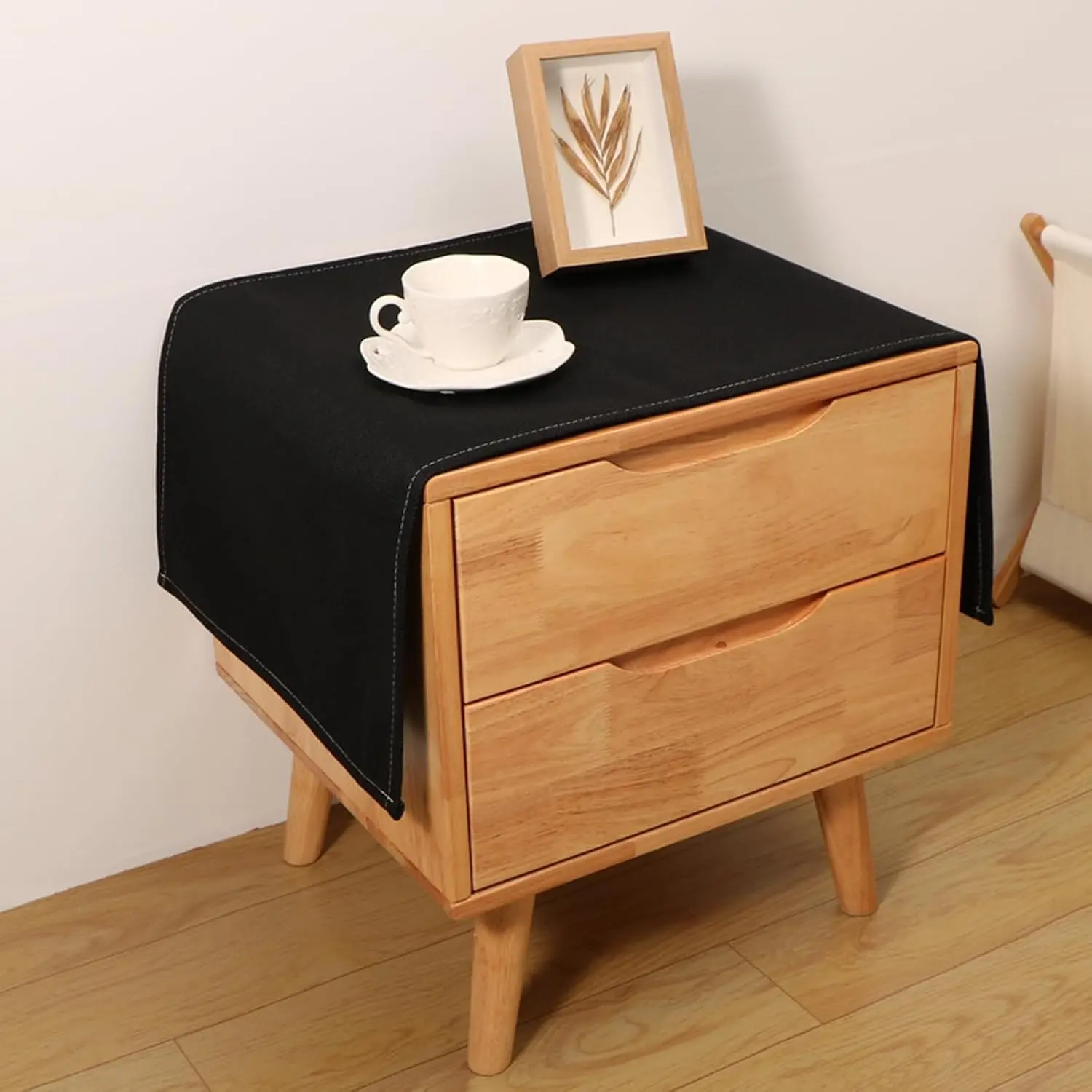 Nightstand Cover, 16x35 in Neutral Tones Black Plain Fabric Dustproof Wrap for Bedroom Home Bedside/End Tabletop Furniture Décor