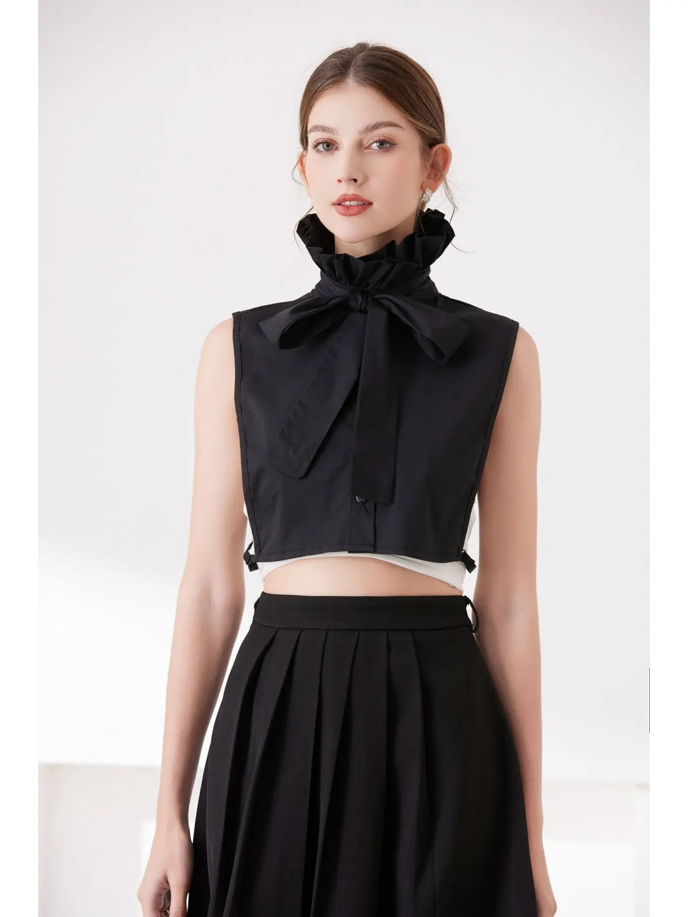 Women Detachable Fake Collar With Sweet Bow & Ruffled Edge Fashion Inner Accessory Matching Sweater Coat