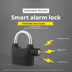 Waterproof anti-theft alarm lock, suitable for courtyard gates, motorcycles, electric vehicles, bicycles, heavy-duty security padlock, with anti-pry design