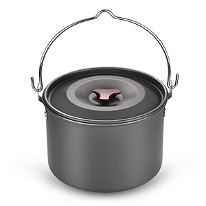 22PCs camping cookware mess kit, large size hanging pot pan kettle with Cook base set for 4, cups dishes forks spoons kit for outdoor camping hiking picnic