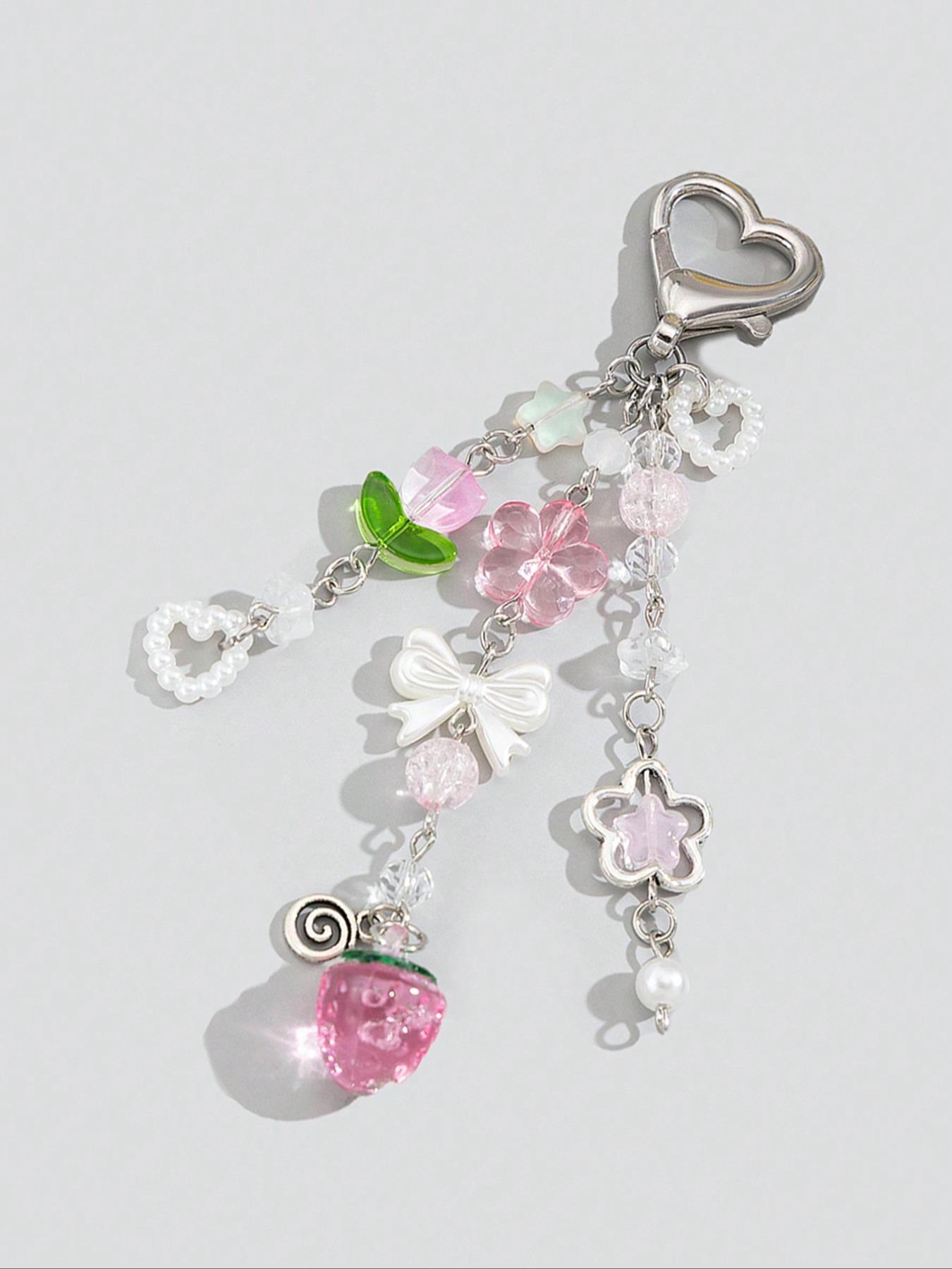 Cute Flower & Strawberry & Bowknot Design Keychain, Fashionable Alloy Keychain for Women & Girls, Trendy All-match & Exquisite Keychain for Birthday Gift