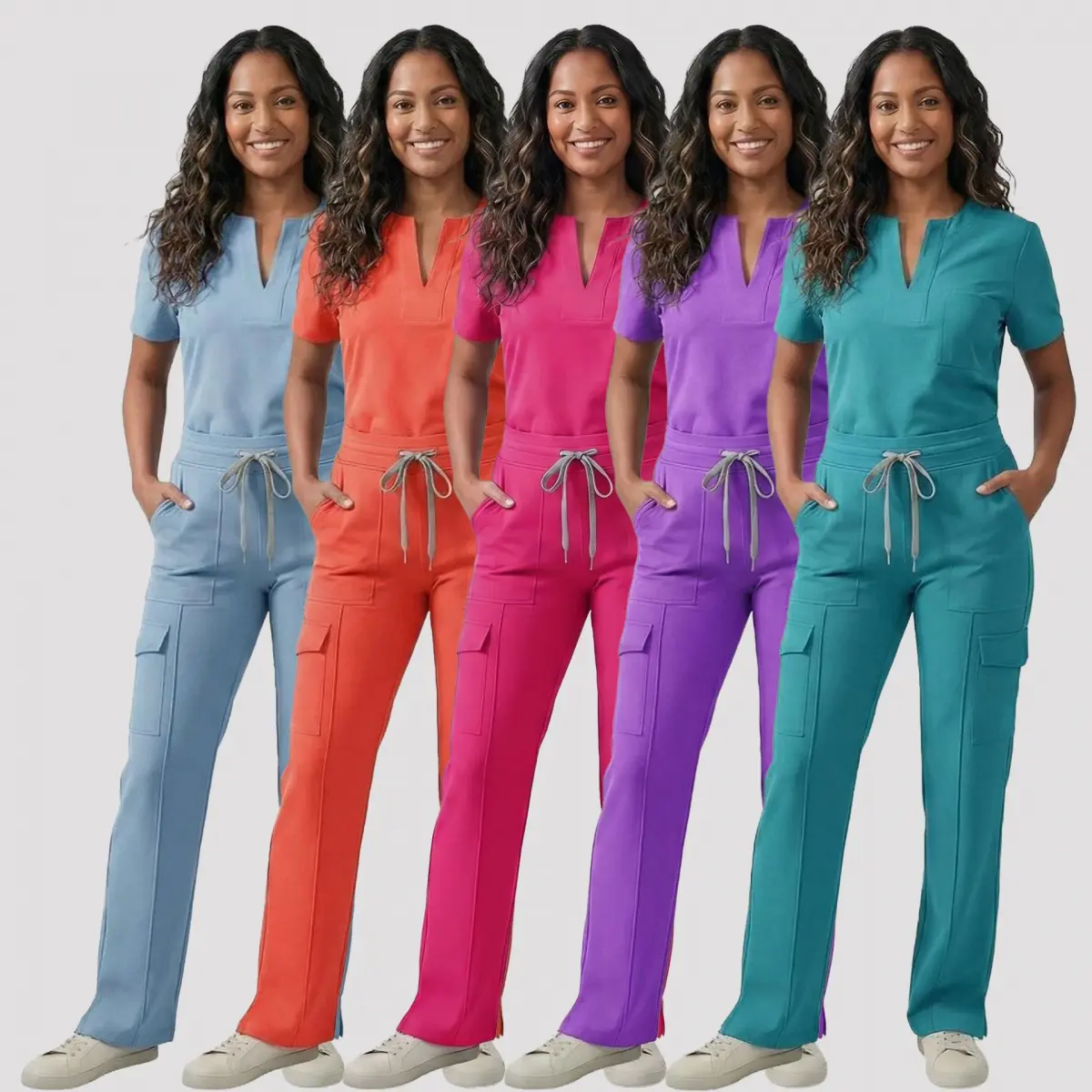 Stylish Comfort Nurse Scrub Set |   Short Sleeve V-Neck Medical Uniform with Multi Pockets, Wrinkle Resistant Healthcare Workwear for Nurses & Medical Professionals,Womenswear
