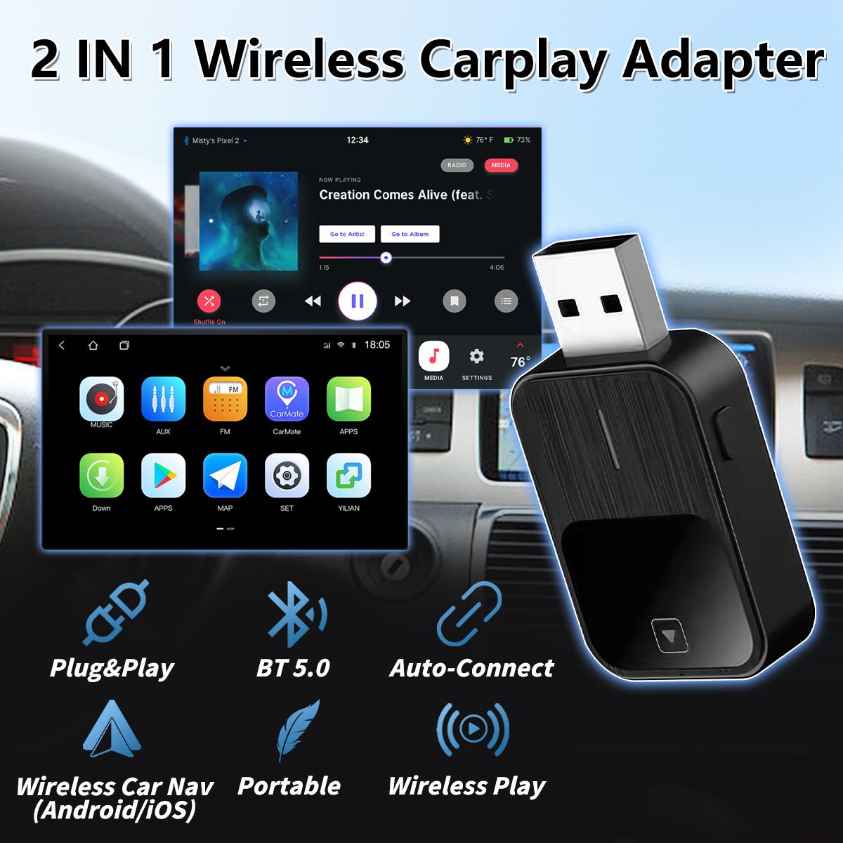 Wireless Apple CarPlay Adapter for both Apple and Android converts wired to wireless suitable for factory wired CarPlay cars from 2016+ Vehicle Auto Automotive Connectivity