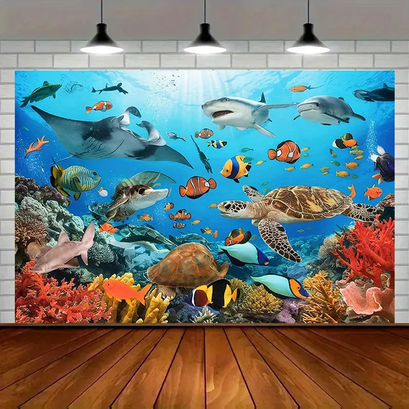 Underwater World Vibrant Backdrop Party Backdrop Birthday Decoration Photo Background Wall Decor Event Decoration Photography Background Ocean Festival Indoor Outdoor Premium Polyester Fabric
