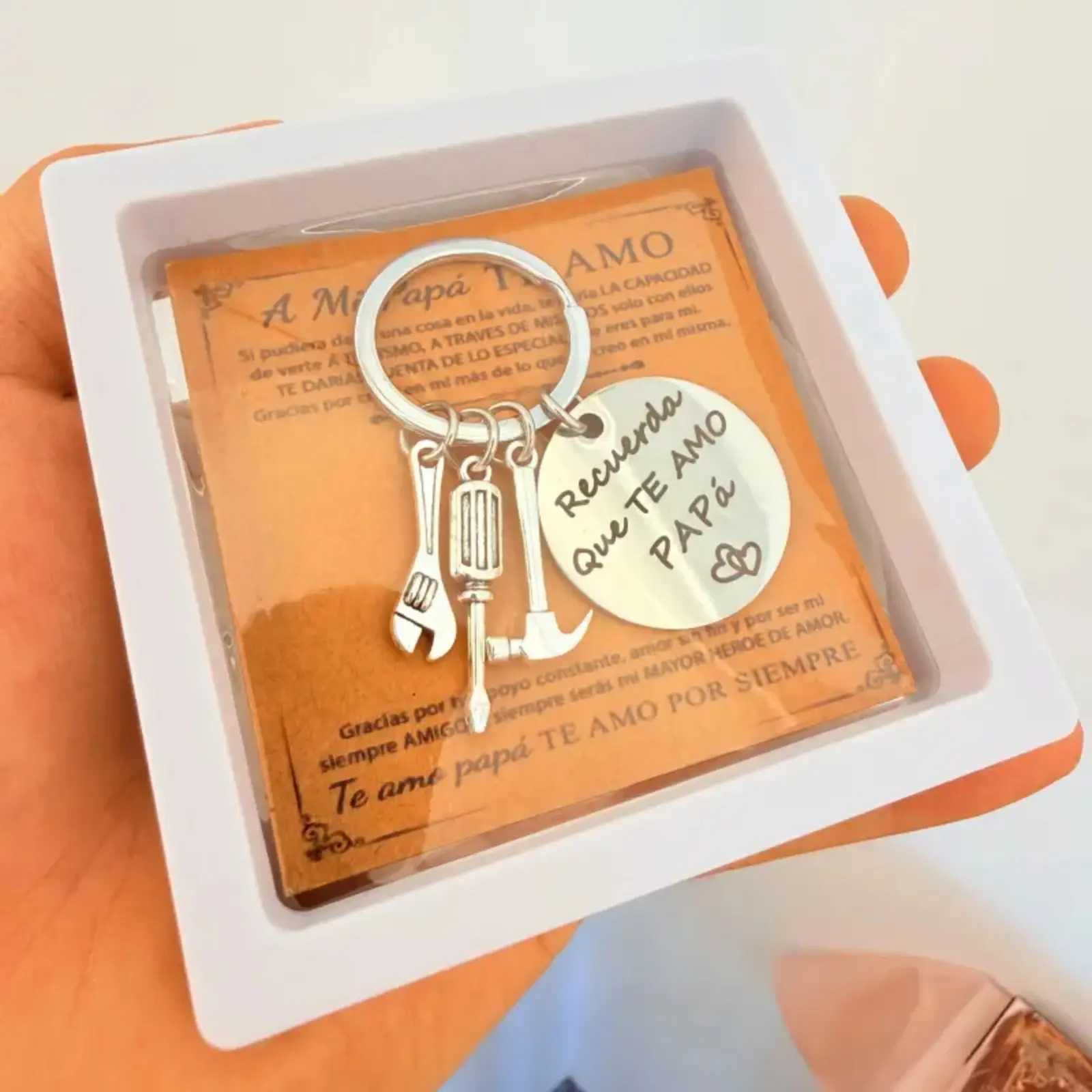 Stainless Steel Keychain engraved with "Remember I Love You Dad", comes with practical tool charm and gift box. A thoughtful present for Father's Day and dad's birthday.