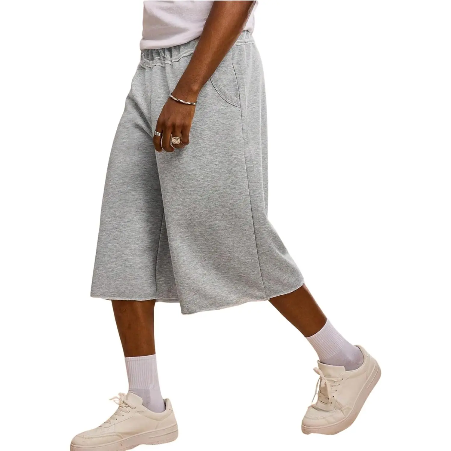 Men's Athletic Shorts, Oversized Baggy Sweat Jorts with a High Rise Wide Leg Fit in Soft Polyester for Gym Wear, Fabric, Menswear, Gym Casual, Slash Pockets