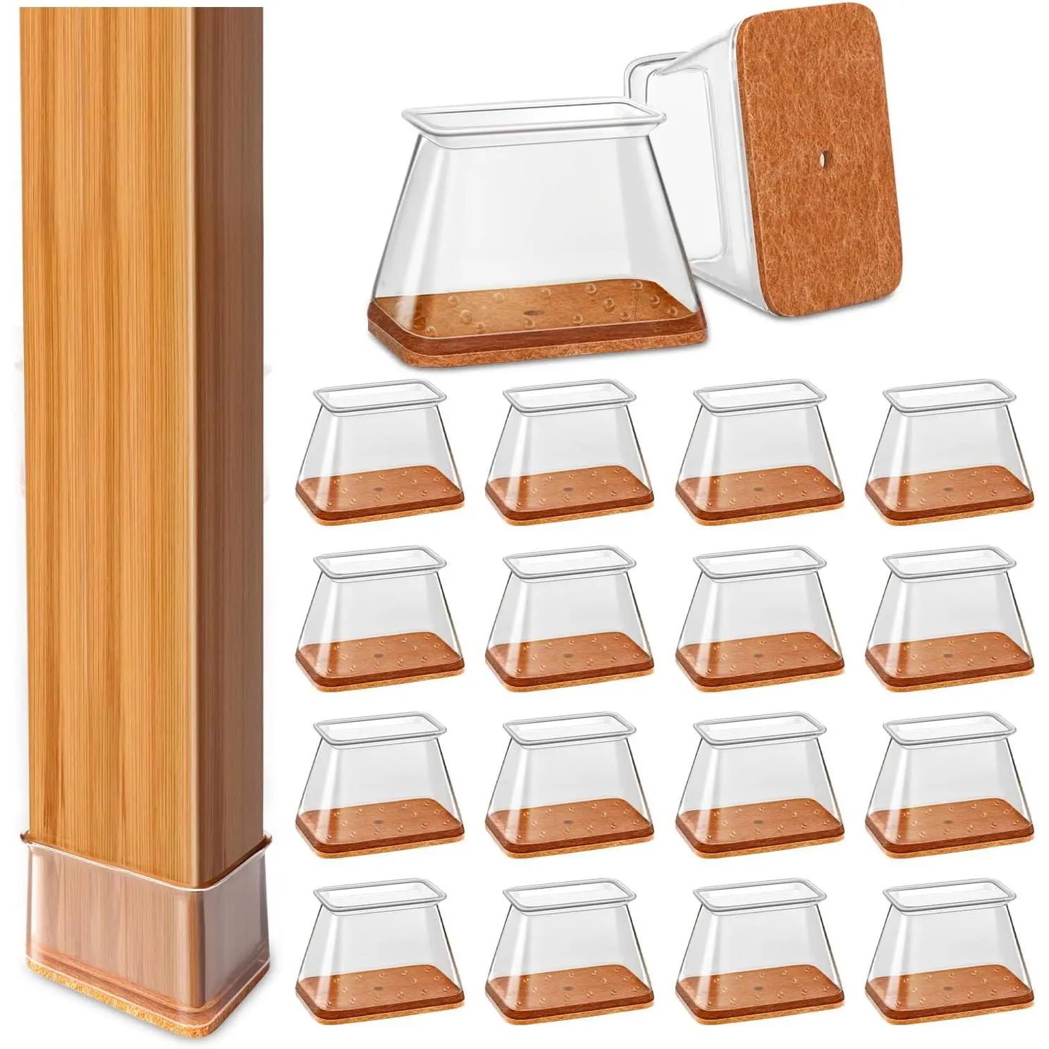 28 count Chair  Floor Protectors Rectangle for Hardwood Floors  Caps Covers Felt Furniture Pads Clear Chair Sliders, Protect The Floor from (Fit:L 1.12"-1.5",W 0.75"-1")