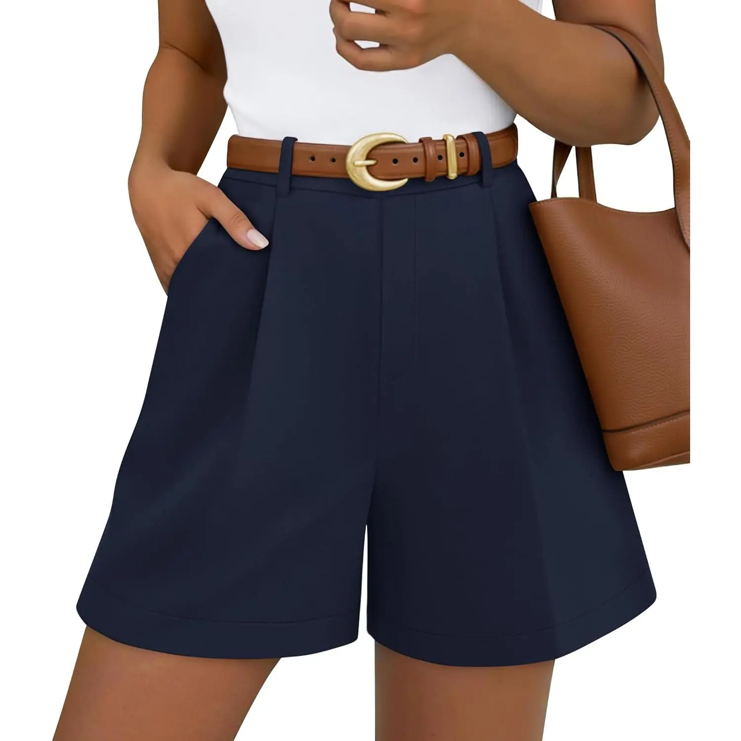 Women's Dressy Shorts, Chic High Waisted Pleated Wide-Leg Design, Comfortable Stretchy Fabric with Pockets for Summer Business Casual, Formal, Lightweight, Bottom