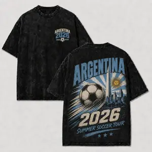 Argentina 2026 Summer Soccer Tour Vintage Washed Graphic Tee Football Fan Shirt Retro Sports Apparel fathersdaygift