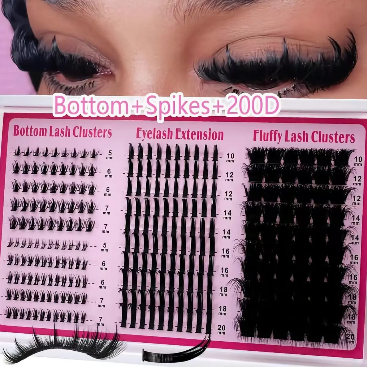 200D 4-in-1 Lash Clusters, Long 6-20mm Lash Spikes, Reusable Bottom & Lower Eyelashes, Volume Individual Lashes, DIY Spiky Extension, Manga Cluster Eyelash Extensions, Thick Mink Strips, Fluffy False Eyelashes, Soft Fluffy Lashes