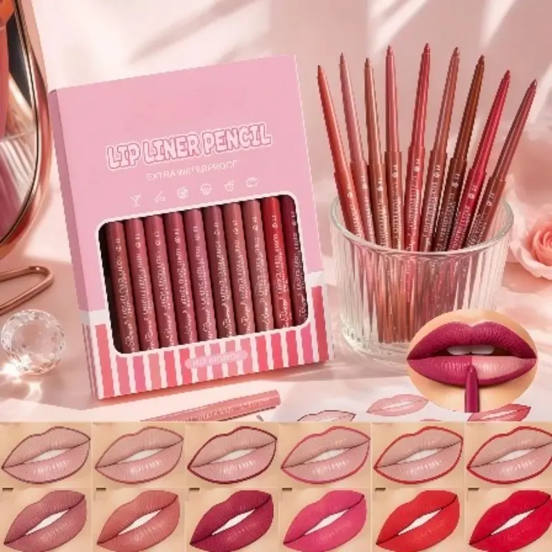 12-Color Lip Liner Set, Waterproof Long-Lasting, Matte Finish, Perfect for Lips, Nude to Rose Colors, Ideal for All Skill Levels, Lip Liner Kit