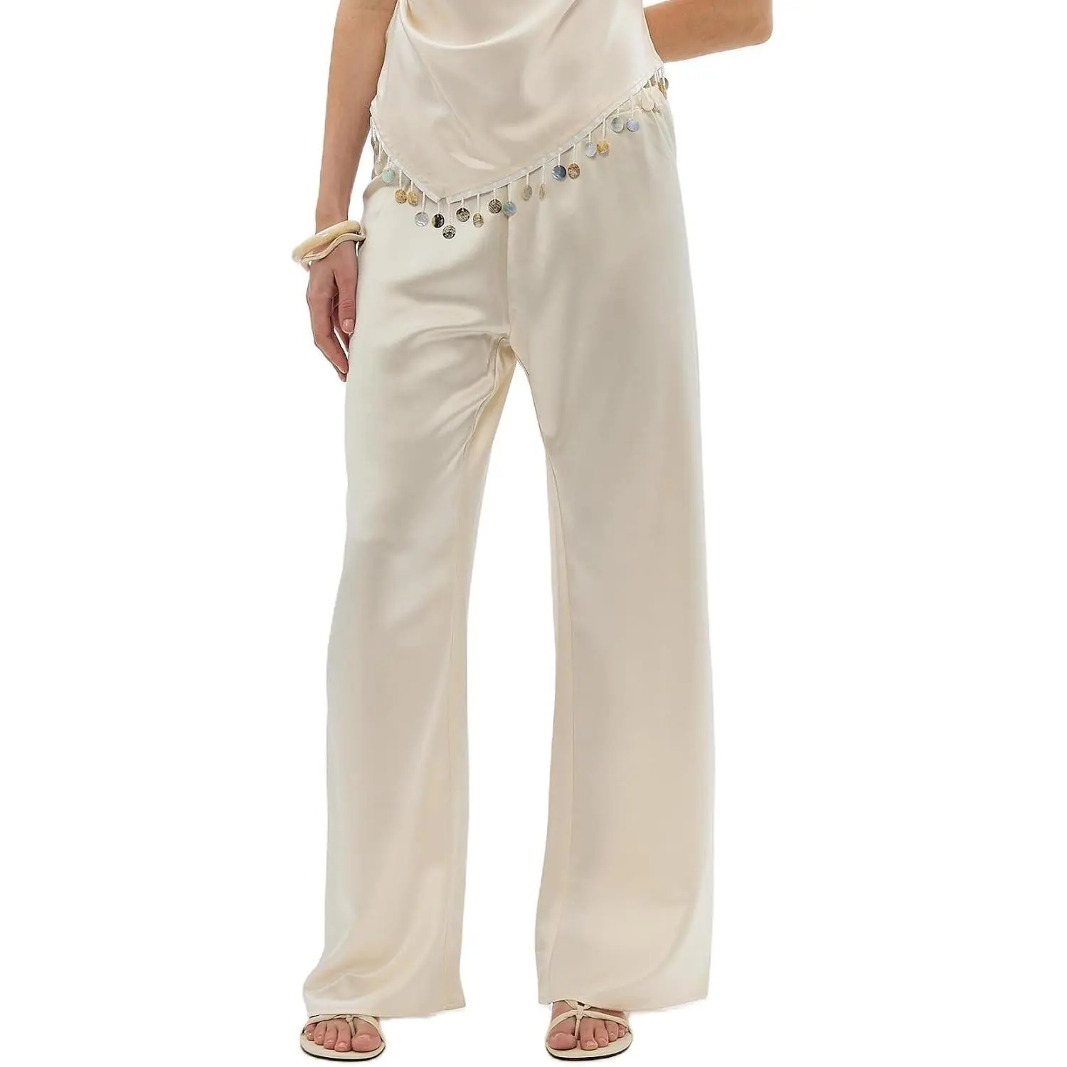 Satin Silk Wide Leg Dress Pants for Women Low Rise Baggy Pants Y2K Holiday Party Long Flowy Trousers