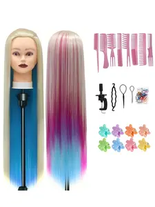 28 Inch Styling Head for Hairdressers, 100% Synthetic Fibres, Includes Free Clamp and DIY Braiding Set, Ideal for Training