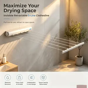 Concealed Retractable Wall Mount Garment Drying Rack, Pull Out to Use & Retract to Hide, Efficiently Solves Indoor Limited Laundry Drying Space Troubles for Modern Families