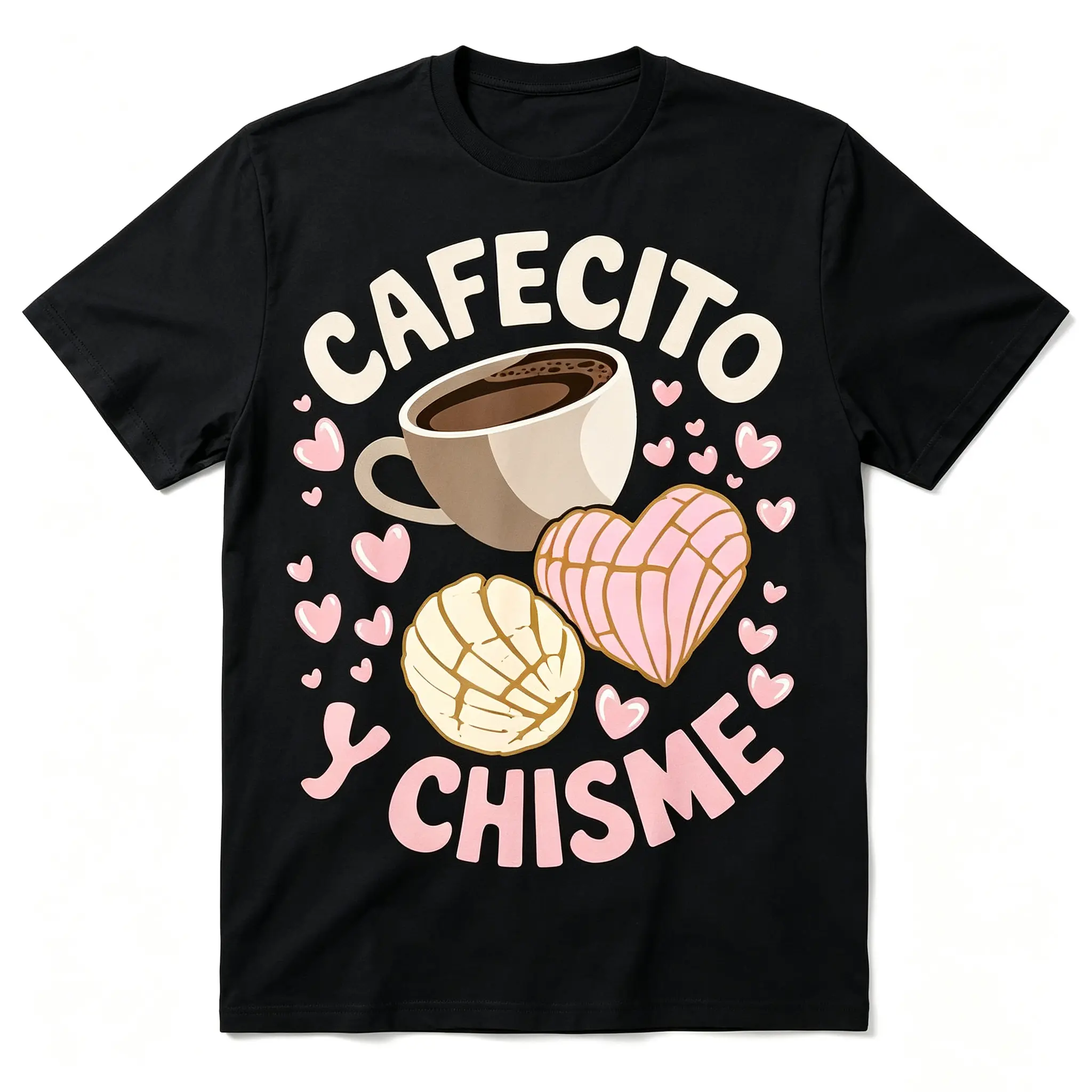 Women's Cafecito y Chisme Graphic Tee, Oversized Basic Short Sleeve T-Shirt with Coffee & Concha Print, Latina Culture Casual Streetwear Top, Minimalist, Simple, Everyday, Loose, Shortsleeve, Style, Round Neck, Original, Women's Clothes