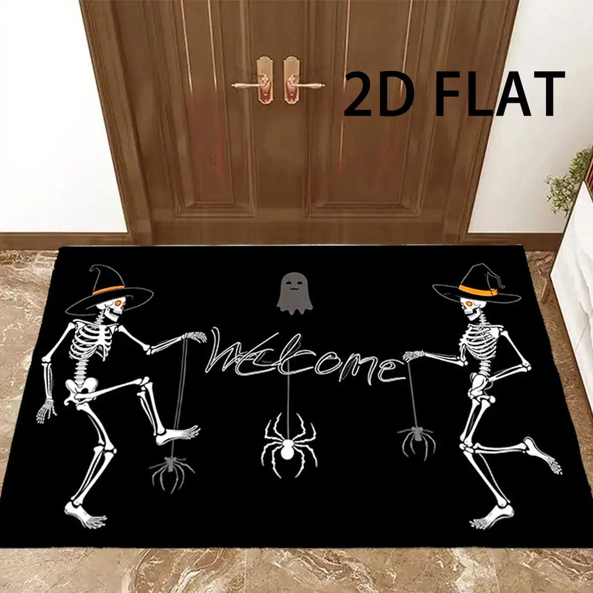 Skull Pattern Welcome Mat - Skeletons Classic Durable 24x16 inch/32x20 inch Machine-Soft Tactile Decor Mat for Living Room, Bedroom