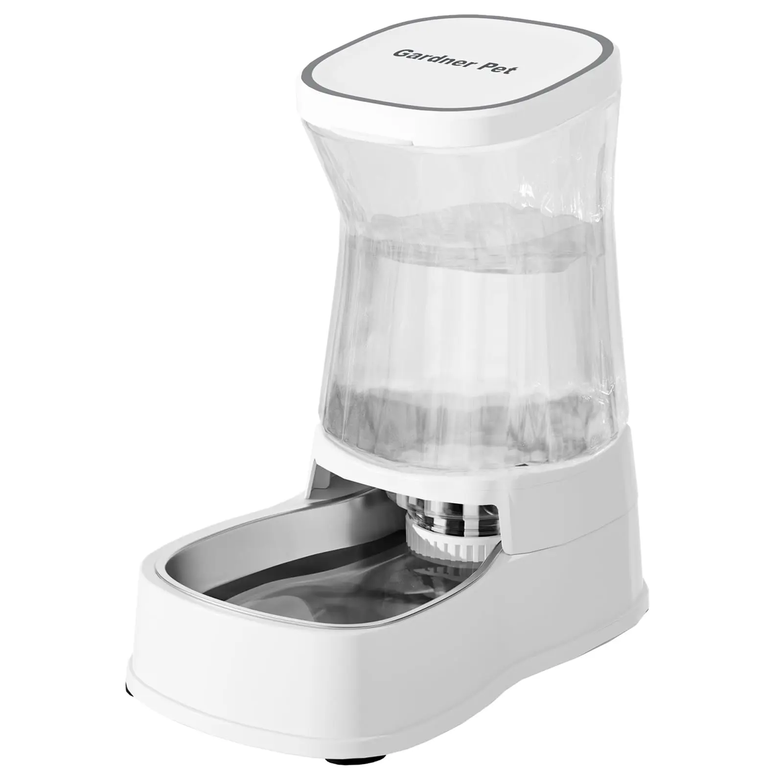 Automatic Gravity Water Dispenser for Dogs, 1Gallon Stainless Steel Water Bowl Dispenser, 100% BPA-Free Dog Water Fountain Dispenser for Small&Medium Dogs, Cats, Puppies(White)