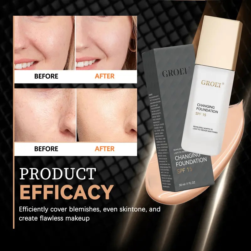 Brightening foundation suitable for all skin types, temperature-controlled color-changing concealer with moisturizing and repairing effects, Flawless Complexion, waterproof, long-lasting, non-caking and non-fading foundation, 30ml