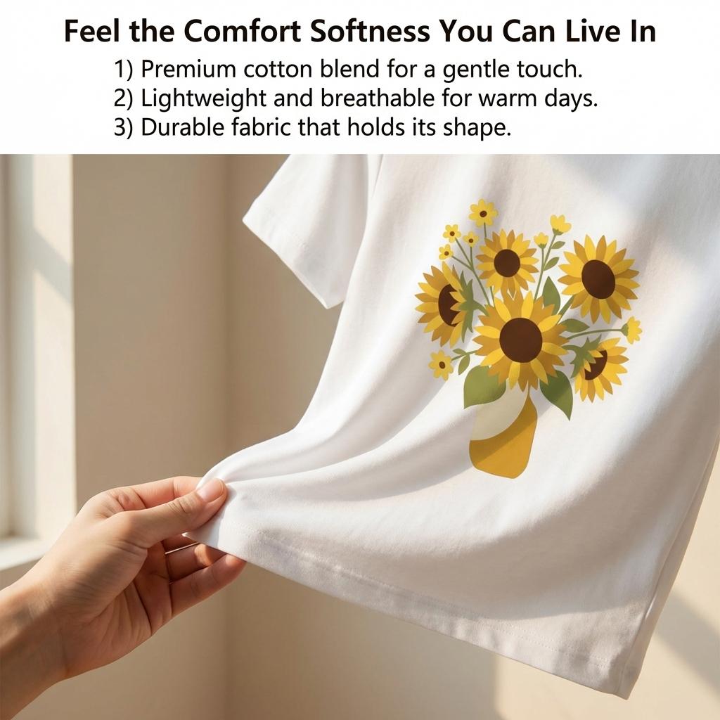 Sunflower Bouquet in Vase Graphic T-Shirt, Vintage Floral Summer Tee, Women's Casual Top kinich