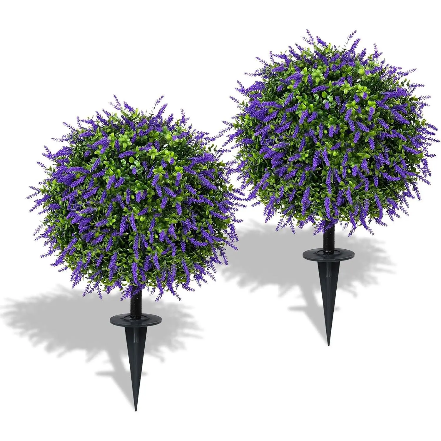 25" Artificial Lavender Topiary Ball Trees with Ground Stake, Faux Potted   Lavender Set of 2, Outdoor  Flower Bushes,  for  Lawn and Front Porch Garden Decor