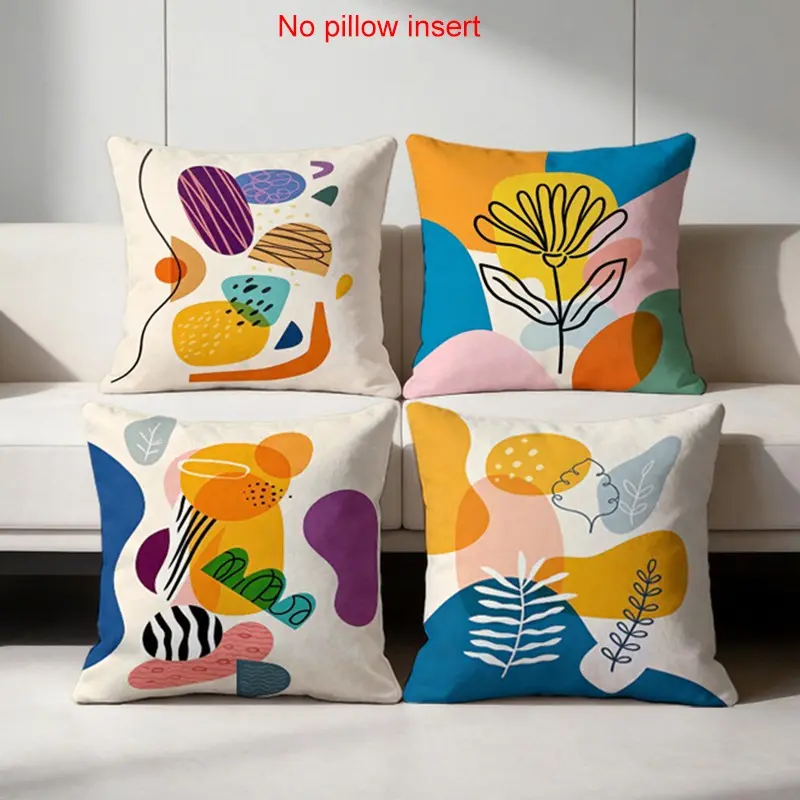 4 Piece Abstract Geometric Pillow Covers, Modern Colorful Art Print Cushion Covers, 16x16/18x18/20x20in, Soft Polyester Material, Zipper, Living Room Sofa Bedroom Home Decor, Double-Sided Print, Machine Washable, Room Cozy Accessories, No pillow insert